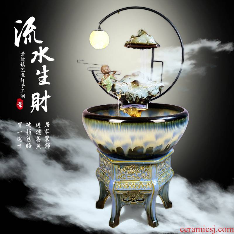Furnishing articles to heavy aquarium jingdezhen porcelain cylinder sitting room indoor ceramic circulation Chinese style household water fish bowl goldfish