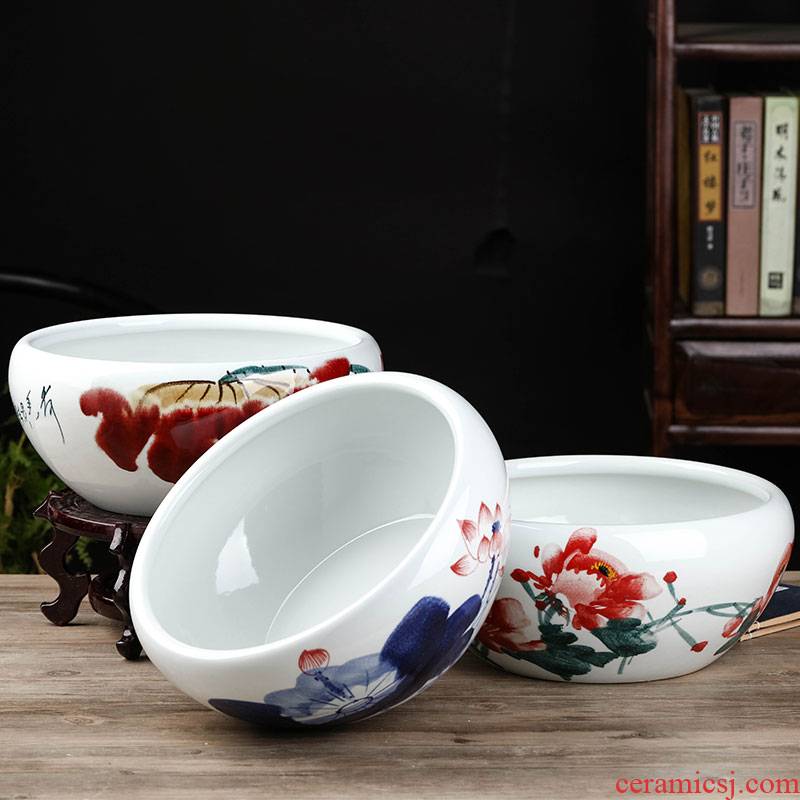 Jingdezhen ceramics aquarium hand - made sitting room desktop furnishing articles turtle tank goldfish bowl lotus lotus basin