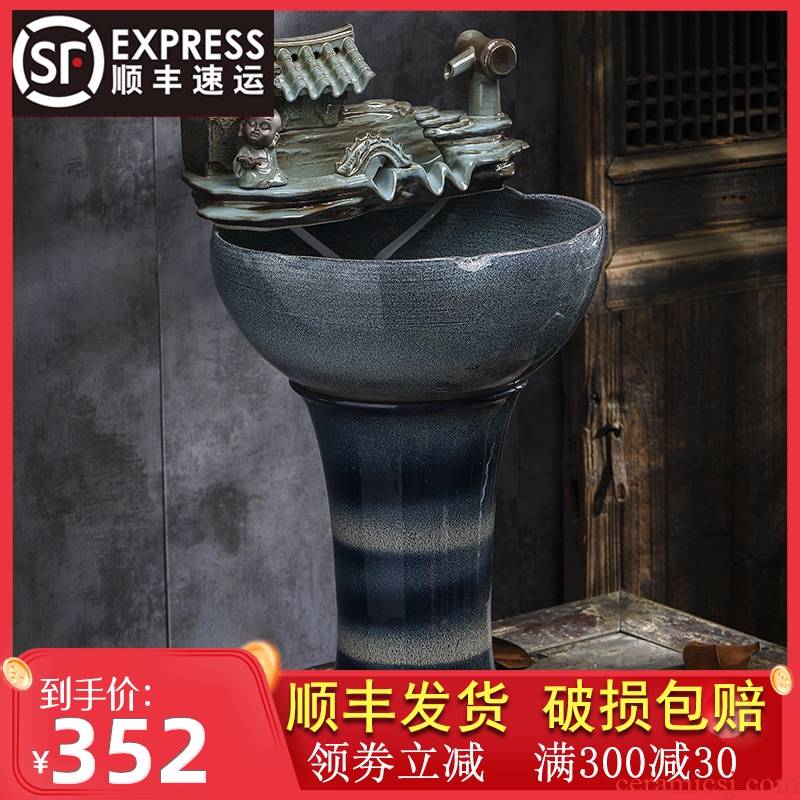 Ceramic water furnishing articles sitting room ground tank column type restoring ancient ways goldfish bowl automatic cycle feng shui wheel of fortune