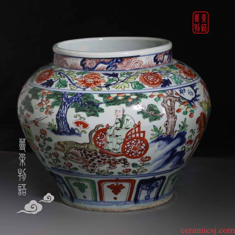 Jingdezhen colorful guiguzi setting figure large jar of imitation of the yuan dynasty colorful guiguzi down decorative porcelain jar