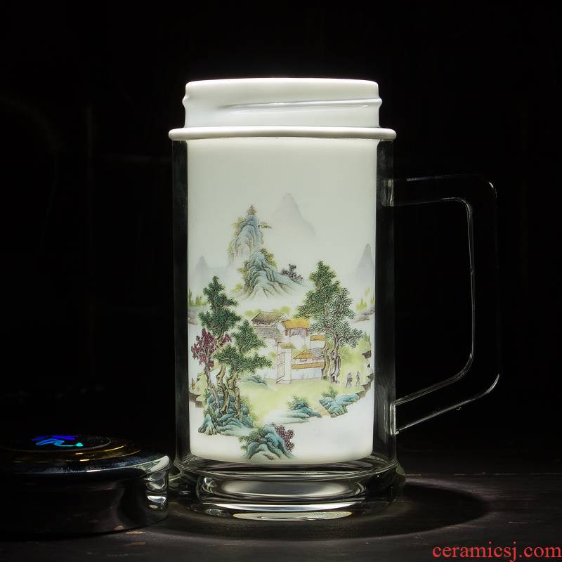 Jingdezhen ceramic gifts keep - a warm glass cup double office cup office boss ceramic tank insulation cup 300 ml