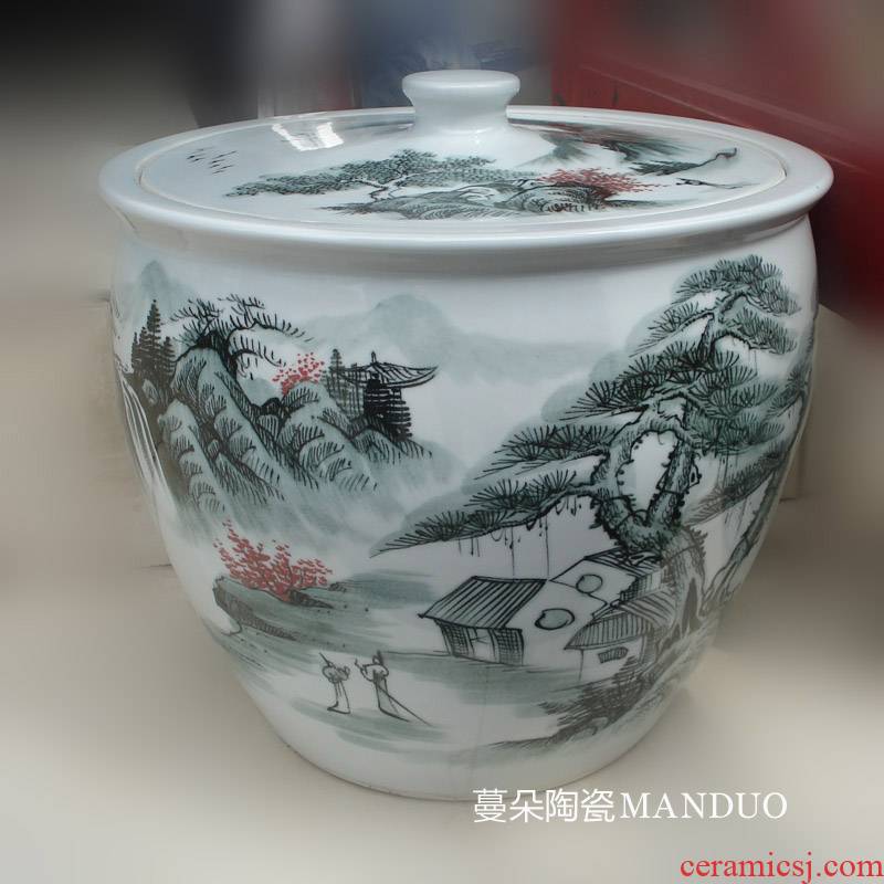 Jingdezhen large - diameter porcelain rice jar of 35-40 meters diameter with porcelain lid cylinder green porcelain pot