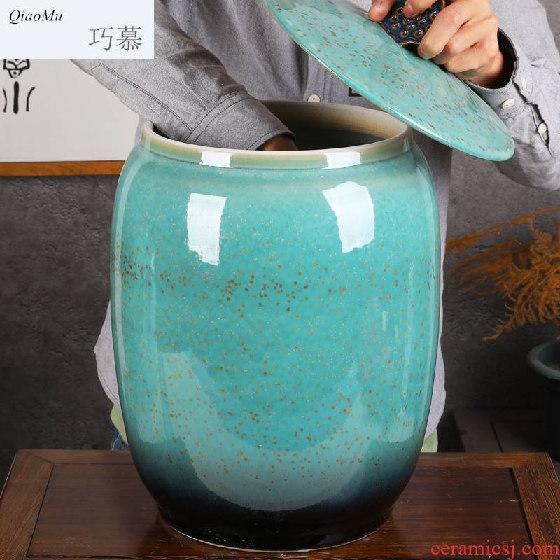 Qiao mu jingdezhen ceramic barrel ricer box with cover caddy fixings household moistureproof insect - resistant multigrain cylinder seal tea cake