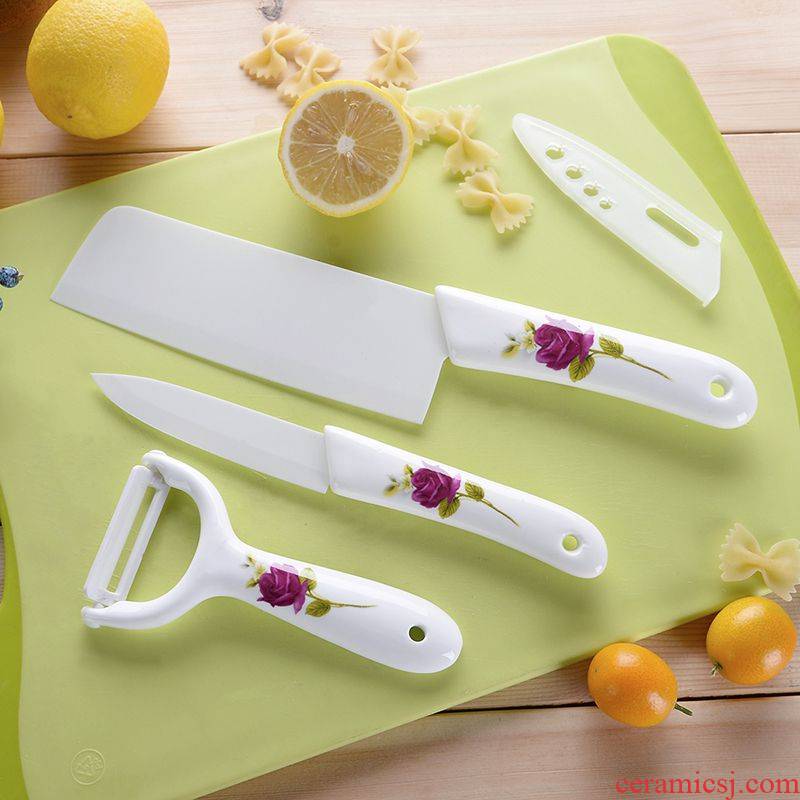 Plastic handle ceramic knife carving knife slicing knife chopper don 't rust antioxidant household kitchen three - piece suit.