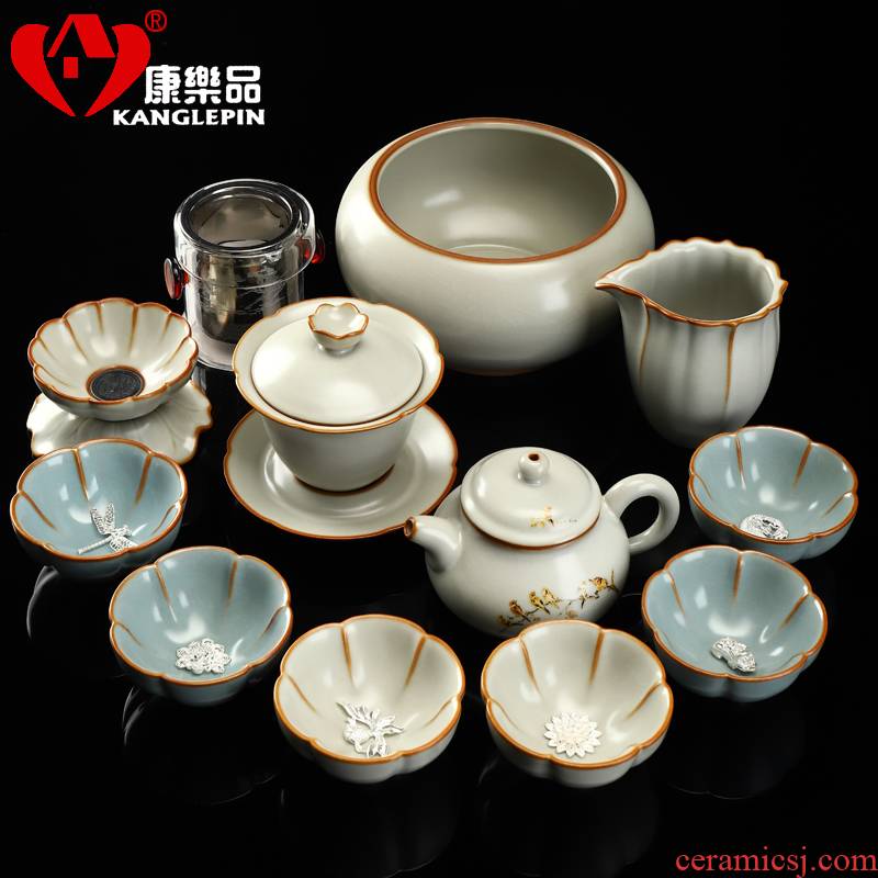 Recreation is tasted your up crack kung fu tea set home sitting room open piece of jingdezhen ceramic teapot with silver cups
