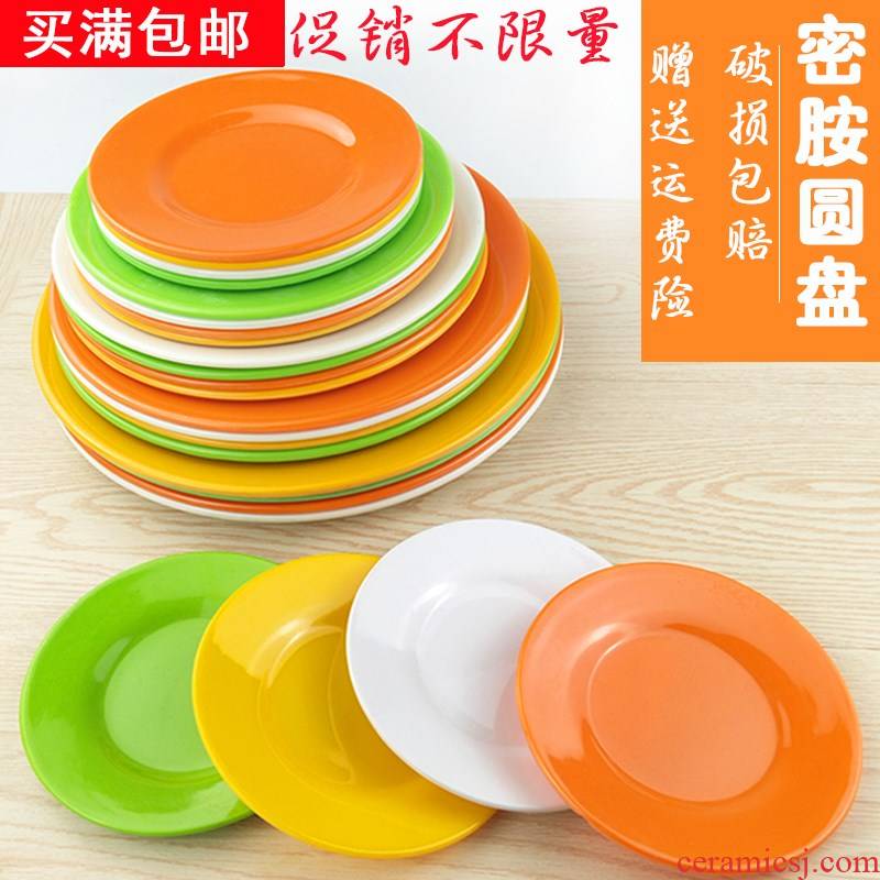 Melamine snacks snacks plastic caps ipads plate plate round color imitation porcelain round flat plate plate plate