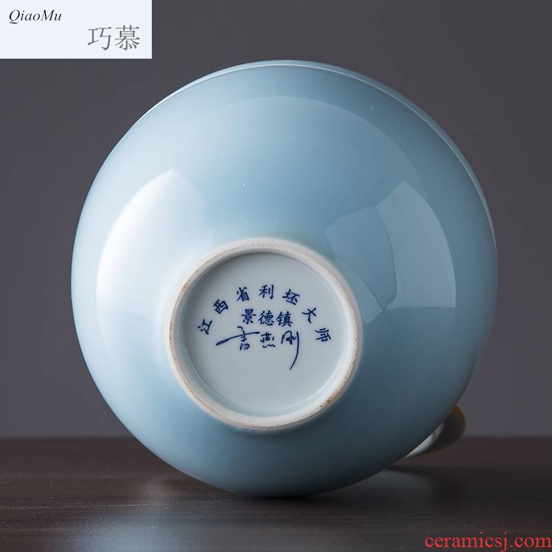 Qiao mu ceramic insect - resistant imitation of barrel ricer box with cover of jingdezhen famous master manual celadon caddy fixings storage