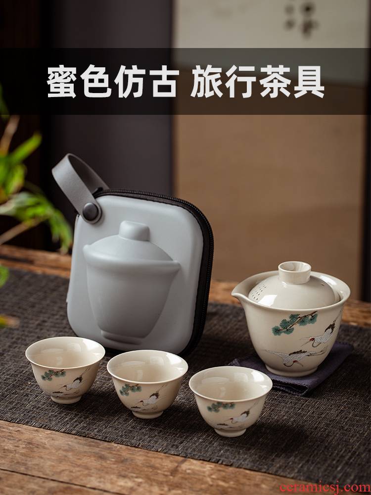 Receive a travel bag portable kung fu tea set of jingdezhen ceramic crack a pot of three small set on a business trip