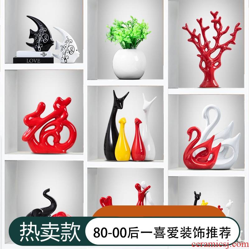 Creative rich tree furnishing articles wine sitting room adornment household modern ceramics fawn process version into gifts