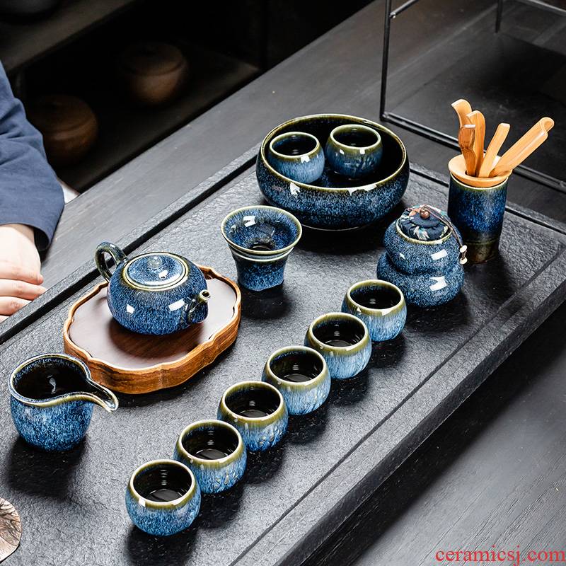 Hui shi fashion of ceramic up kung fu tea set suit small household set of tea cups teapot blue drawing of a complete set of tureen