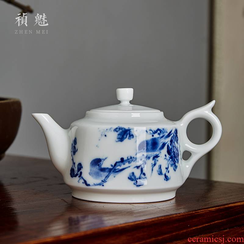 Jingdezhen blue and white flower pot shot incarnate the hand - made ceramic kung fu tea set household filter teapot single pot