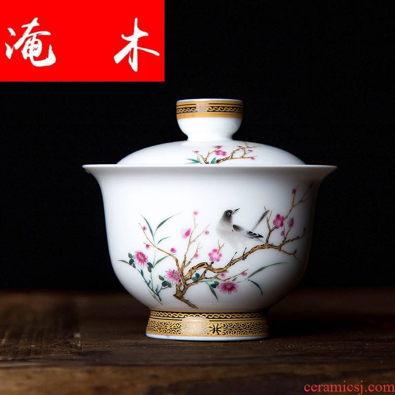 Submerged wood hand - made flowers and birds tureen gold tea powder enamel kung fu bowl is pure manual three colored enamel jingdezhen to bowl