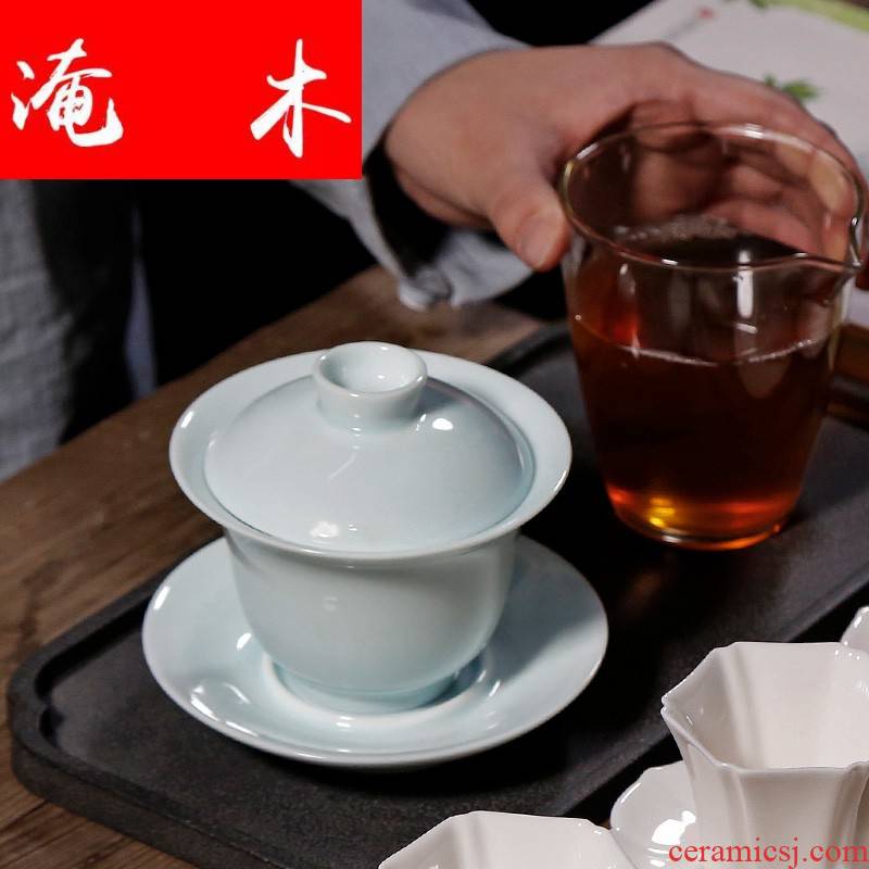 Submerged wood celadon only three tureen large kung fu tea cup cover cup bowl ceramic household sweet tea bowl