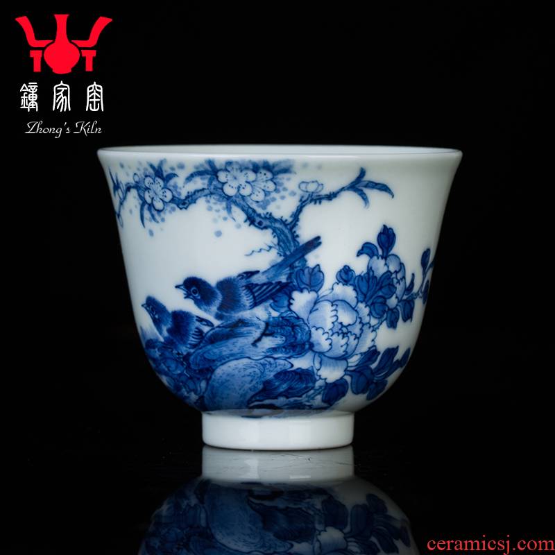 Clock home up noggin jingdezhen ceramic cups all hand blue maintain kunfu tea sample tea cup personal single CPU