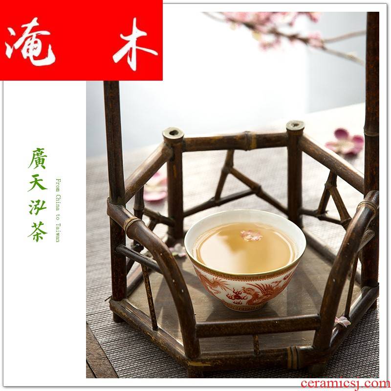 Submerged wood (jingdezhen) alum red longfeng picking cups of hand - made of gold sample tea cup ceramic tea set can be collect
