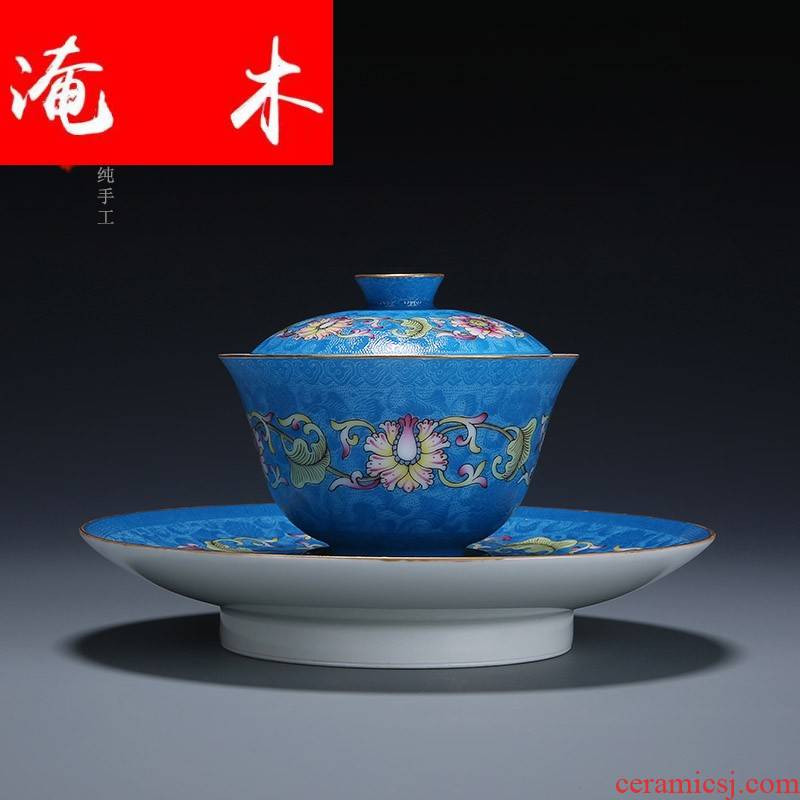 Submerged wood jingdezhen manual pick flowers pastel bound branch flowers tureen hand - made kung fu tea set three porcelain bowl