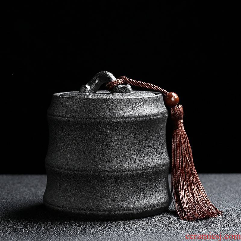 Hui shi, black pottery checking pure black tea canister daily household office seal pot Chinese style restoring ancient ways of high - grade tea