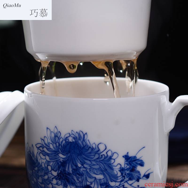 Qiao mu jingdezhen ceramic cups with cover with) household under the glaze hand - made teacup office gift cups tea sets