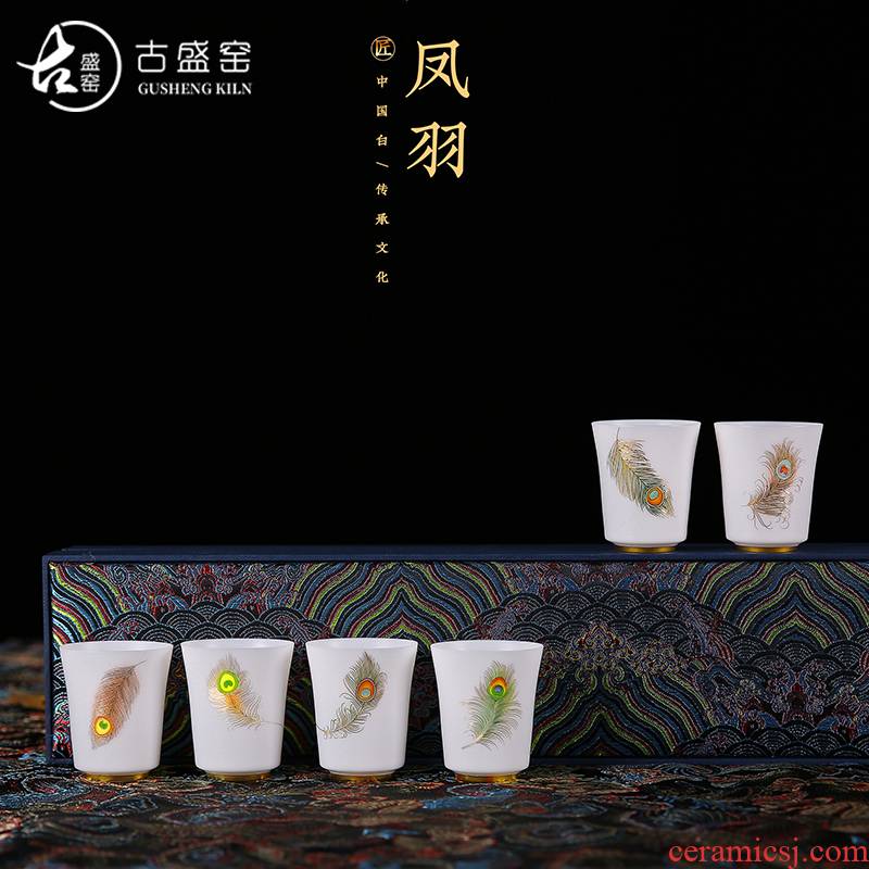 Ancient sheng up porcelain dehua suet jade white porcelain hand - made the master sample tea cup cup kung fu tea tea gifts