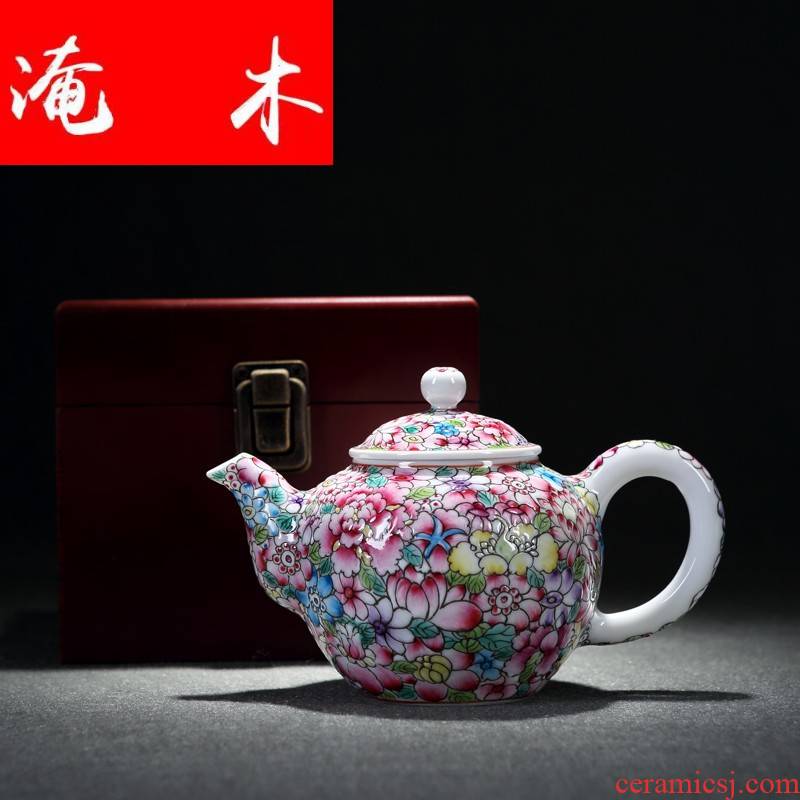 Flooded jingdezhen wood powder enamel handpainted little teapot ceramic tea filter household kunfu tea kettle with tea