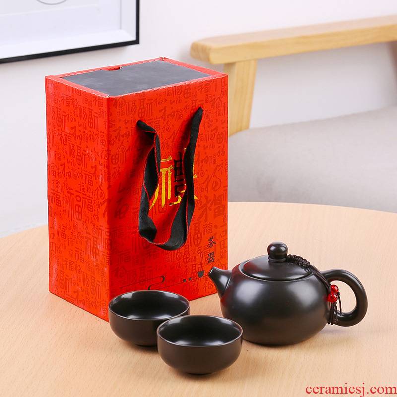 Travel ceramic tea set suit portable package a pot of two cups of kung fu tea set to crack the glass gifts custom LOGO