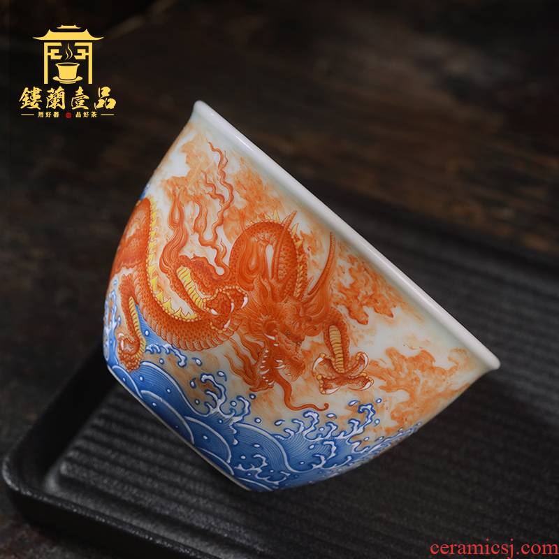 Jingdezhen ceramic all hand - made alum red black dragon sea master cup kung fu tea set large single cup tea cup bowl