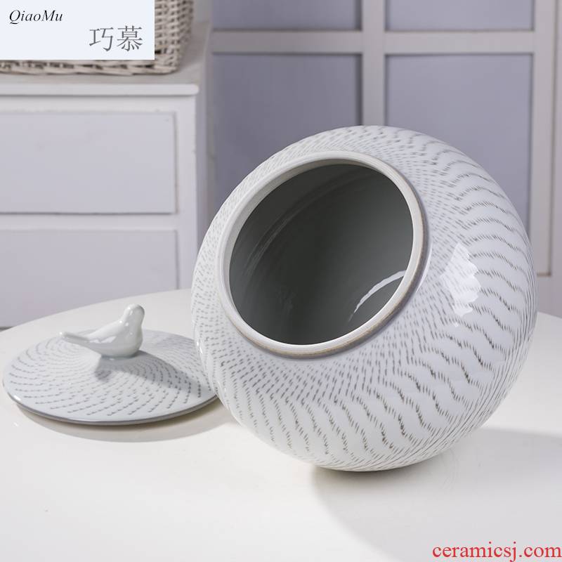 Qiao mu jingdezhen ceramic barrel storage bins in the small large household moistureproof insect - resistant ricer box with cover seal storage