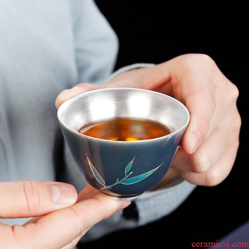 Single cup tea tasted silver gilding, master home silver small only a Single large ceramic kung fu tea tea cups