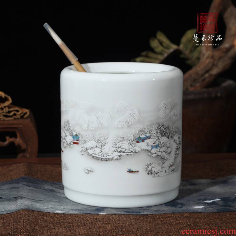 High - grade ceramic brush pot straight vase supplies decorative furnishing articles pen container M five flower culture study