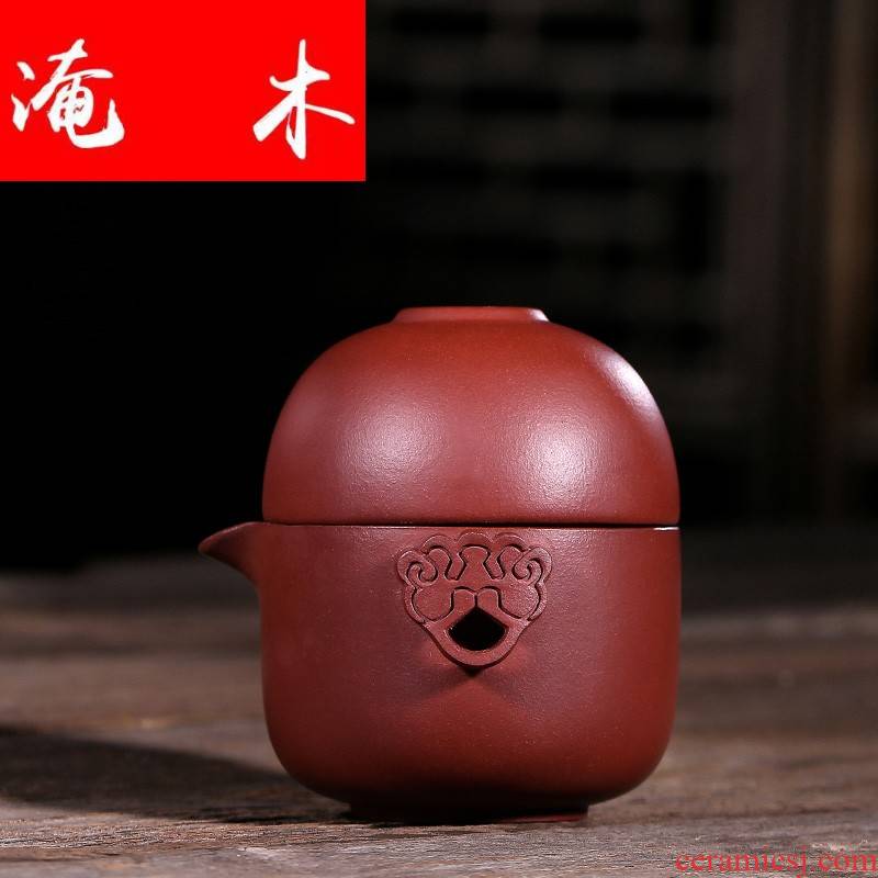 Flooded single kung fu wood, a pot of a cup of yixing creative portable office travel tea set clear spring violet arenaceous crack cup