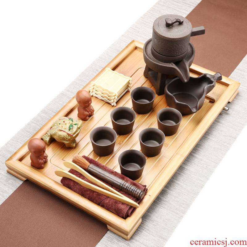 Hui shi household kung fu tea set a complete set of Japanese ceramic purple sand teapot teacup contracted bamboo tea tray