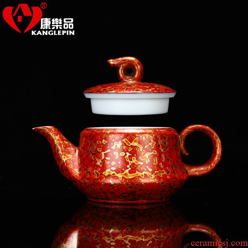 Recreation article 160 ml of lacquer ware teapot suit Chinese lacquer rhinoceros leather dehua white porcelain feihong pot of 14 cm high 7.6 wide