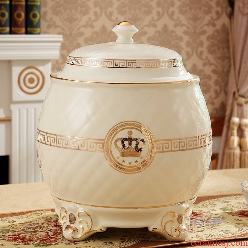 Qiao mu European ceramic barrel with new home kitchen supplies ricer box seal moisture meters storage bins 10 kg/20 jins
