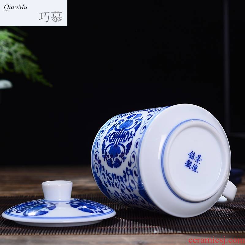 Qiao mu jingdezhen ceramic cups with cover home under the glaze color tea cup glass office gift custom hand - made