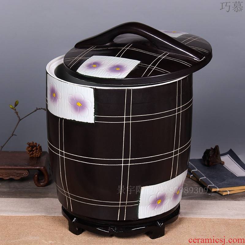 Qiao mu jingdezhen ceramic barrel with cover seal home 20 jins 30 jins storage tank bacon kimchi cylinder rice flour
