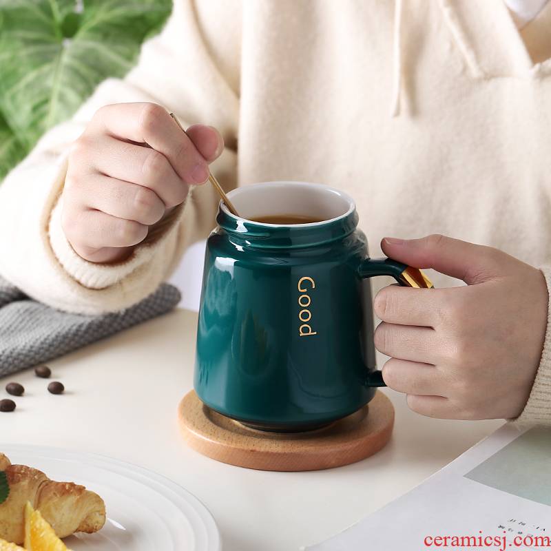 Ceramic keller with spoon, lovely cup "women hockey office milk cup breakfast coffee cup tea cup