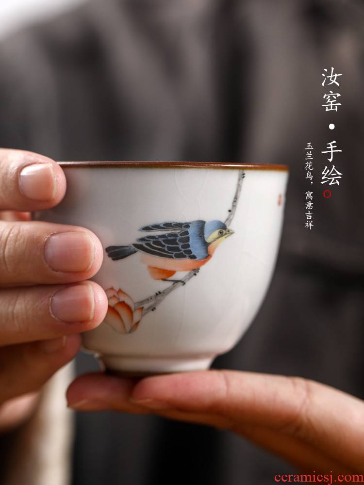Jingdezhen pure manual ru up market metrix who hand sample tea cup cup single CPU kung fu tea cup single yulan flower tea