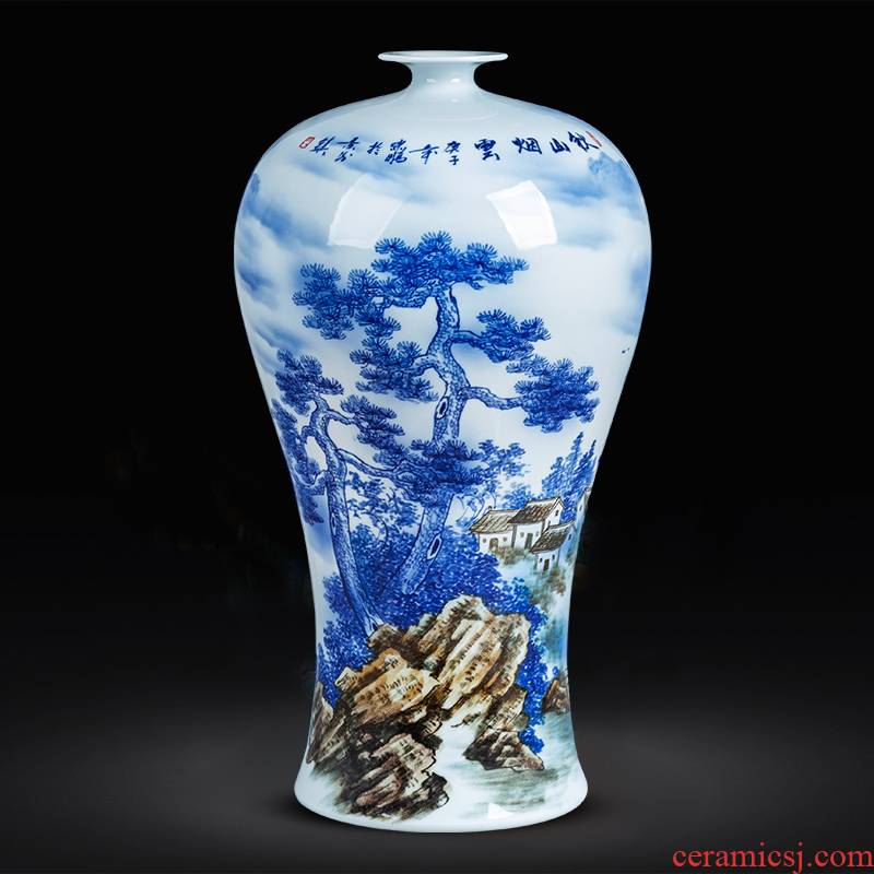 Blue and white porcelain of jingdezhen ceramics hand - made large new sitting room of Chinese style household decorative porcelain vase landing furnishing articles