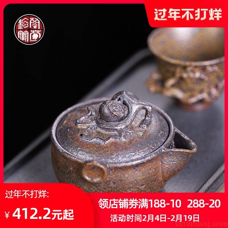 Archaize firewood teapot small ceramic up hand grasp pot of pure manual household kung fu tea pot with filter single pot