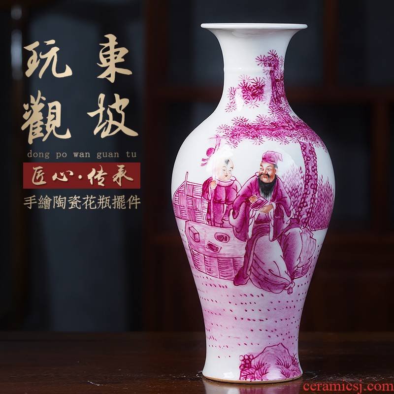 Jingdezhen ceramic vase furnishing articles home sitting room tea table rich ancient frame flower arranging Chinese style restoring ancient ways is hand - made of paint
