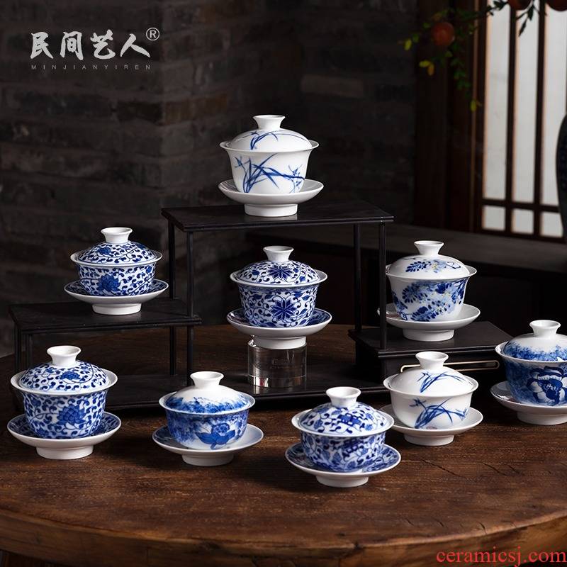 Hand - made tureen jingdezhen ceramic cups three bowl of blue and white only large white porcelain is not new one the individual cups