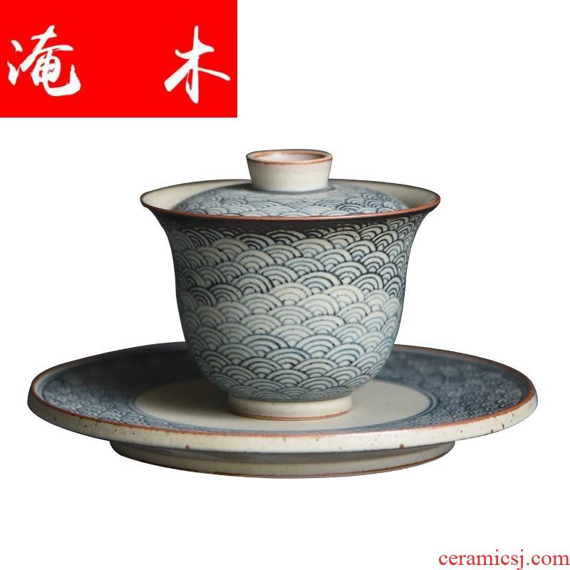 Submerged wood pure manual only three tureen on blue and white thick ceramic glaze tureen xiangyun pot of kung fu tea cups
