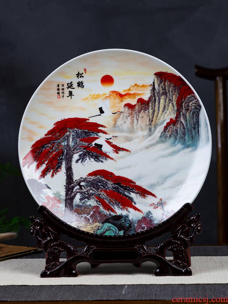 Jingdezhen ceramics ten inches of landscape painting decorative hanging dish plate home sitting room porch decoration crafts