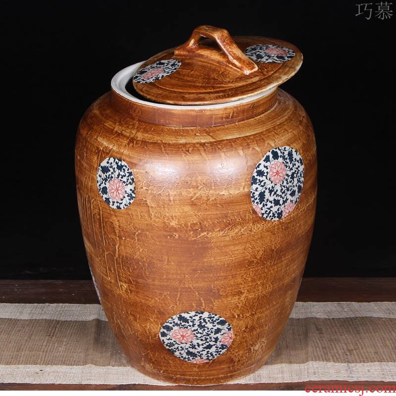 Qiao mu jingdezhen ceramic barrel 100 jins home with cover large flour rice box tea cylinder storage jars seal