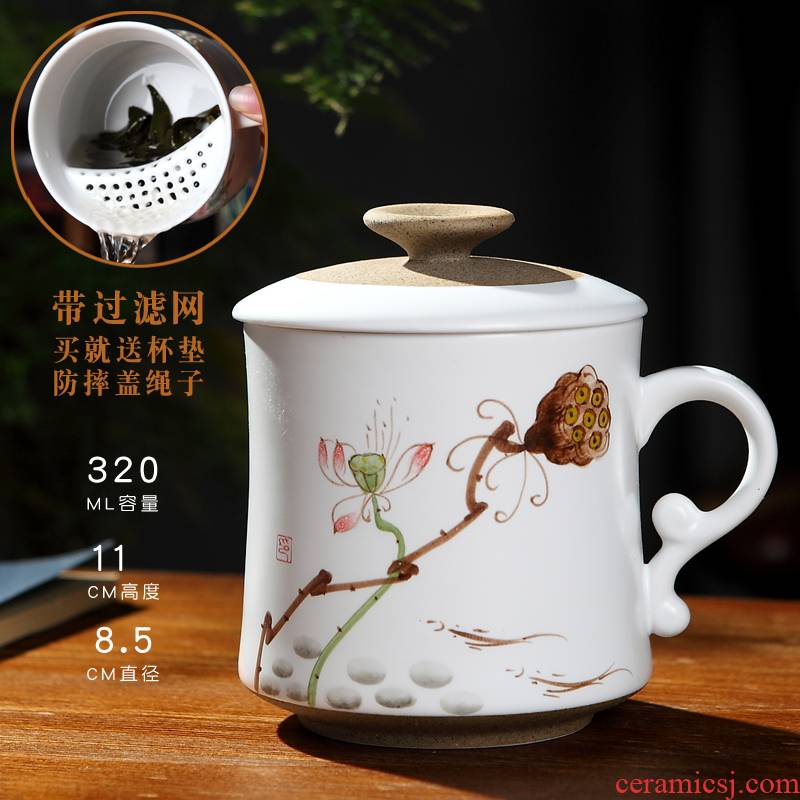 Jingdezhen ceramic cups with cover blue glaze household glass office cup single cup tea personal separation of tea cups