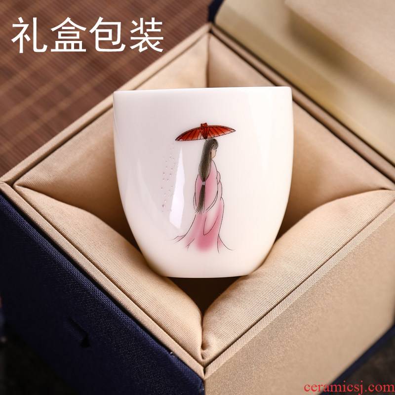 Suet jade white porcelain sample tea cup personal special ceramic kung fu master cup single cup tea tea, pu 'er small bowl