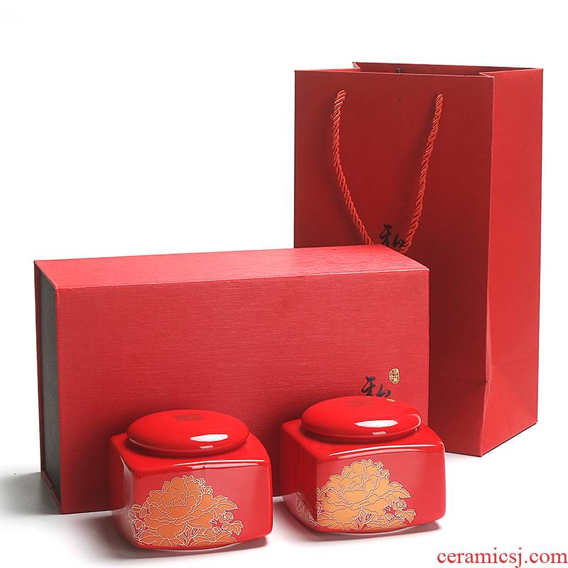 Ceramic tea pot empty box gift box, square, red tea pot China general moisture sealing Ceramic pot