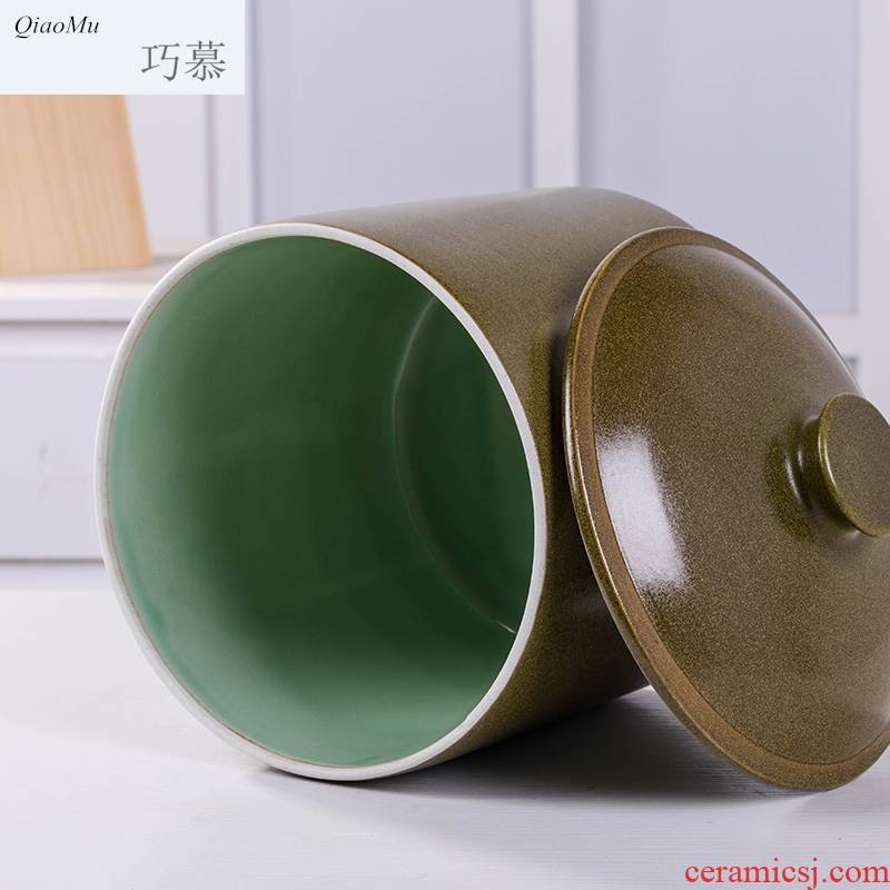 Qiao mu ceramic barrel with cover of jingdezhen household ricer box large store meter box sealed storage tank is moistureproof insect - resistant
