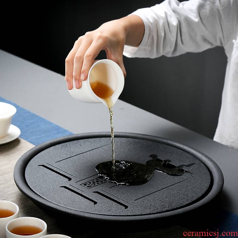 Qiao mu dried tea of black plate coarse pottery creative round oval large ceramic pot of tea sea home drainage storage