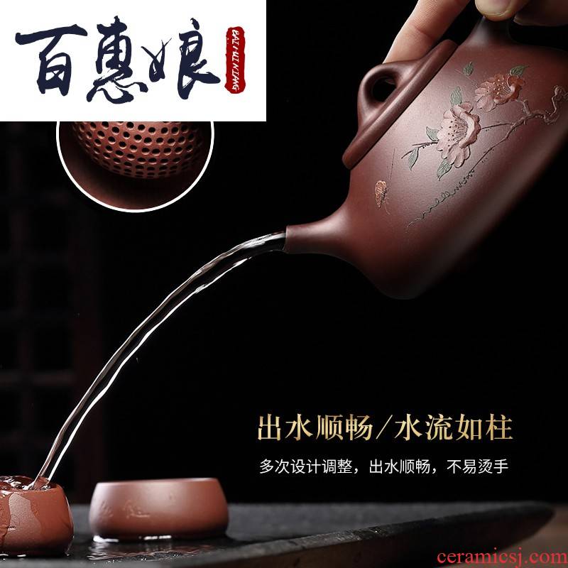 (niang it yixing teapot suit household manual undressed ore old small purple clay from the famous stone gourd ladle